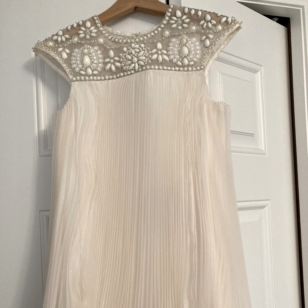 Nieman Marcus for Target, girls size M hand beaded cream pleated party dress